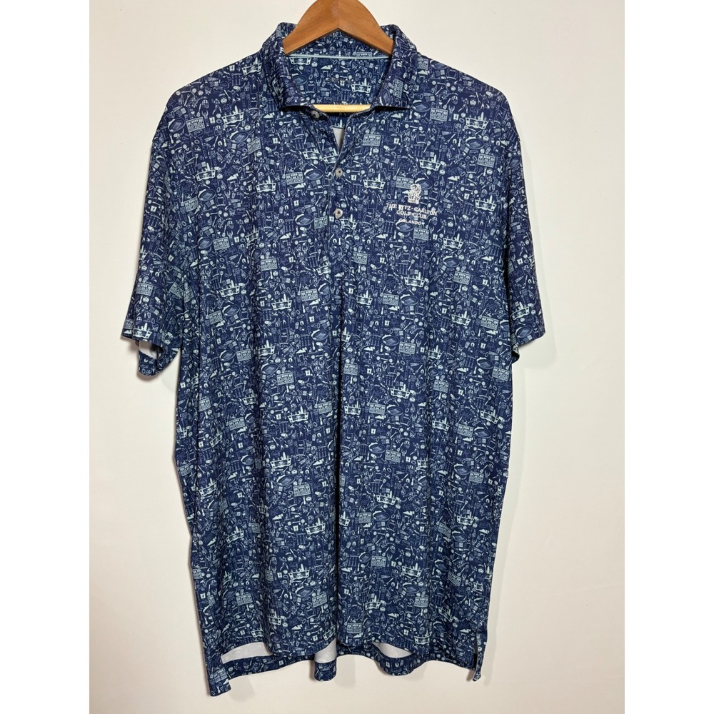 Johnnie-O Polo Shirt Mens XL Navy Ritz-Carlton Orlando Football Tailgate Print